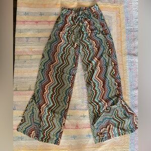Women’s Beach Pants Size Small Multicolor Geometric Pattern Sheer
